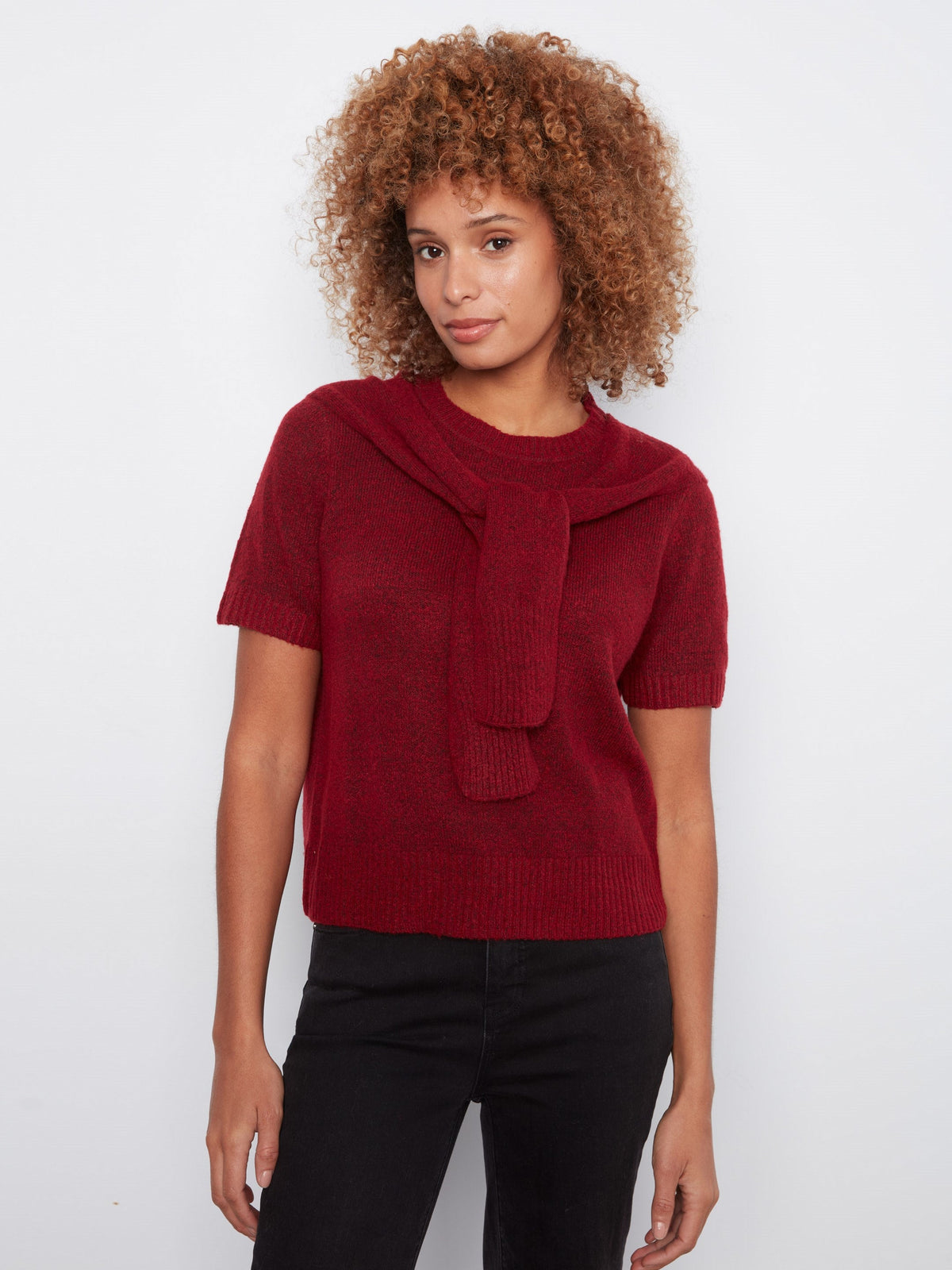 Short Sleeve Sweater With Sleeve Detail - Equestrian