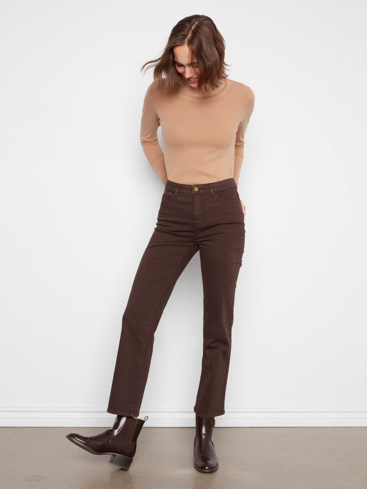 Straight Leg Twill Pants - Coffee