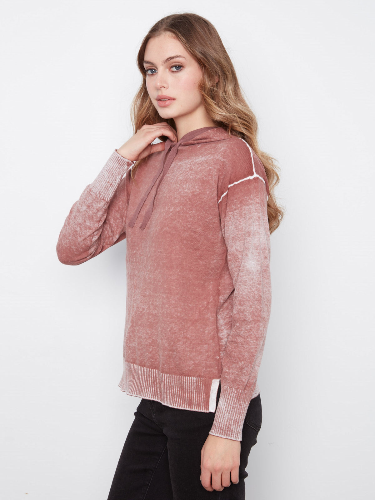 Vintage Effect Cotton Hoodie Sweater - Rosewood