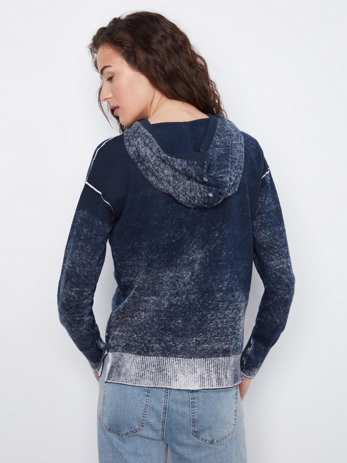 Vintage Effect Cotton Hoodie Sweater - Navy