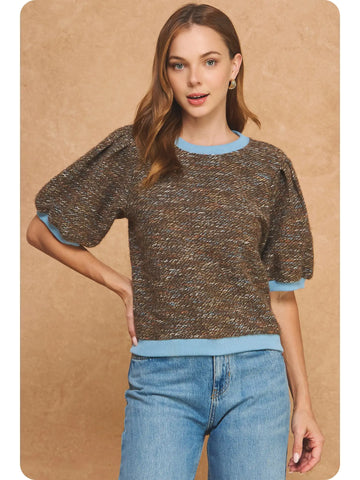 MARLED PUFF SLEEVE SWEATER TOP