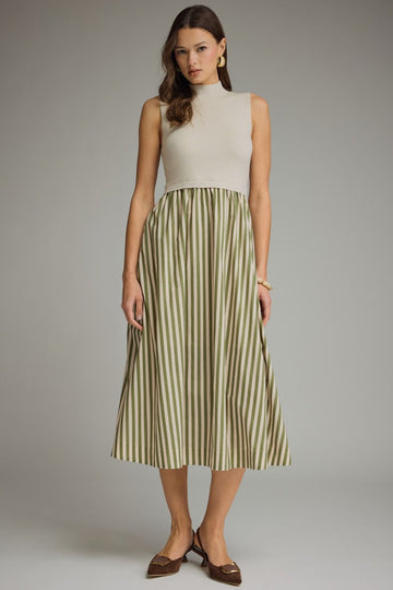 SOLID MOCK NECK SLEEVELESS MIDI DRESS