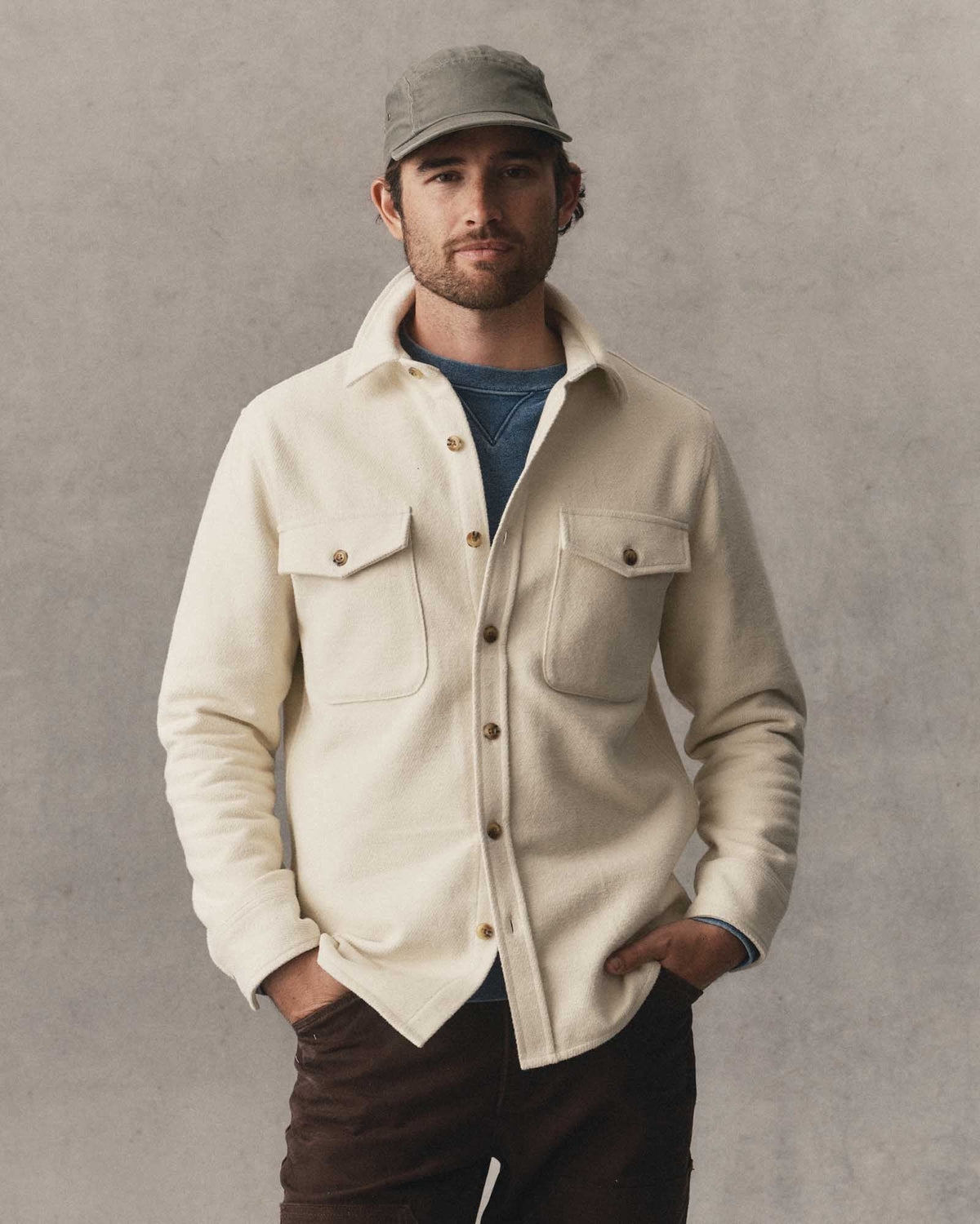 The Maritime Shirt Jacket in Vintage White Moleskin Twill