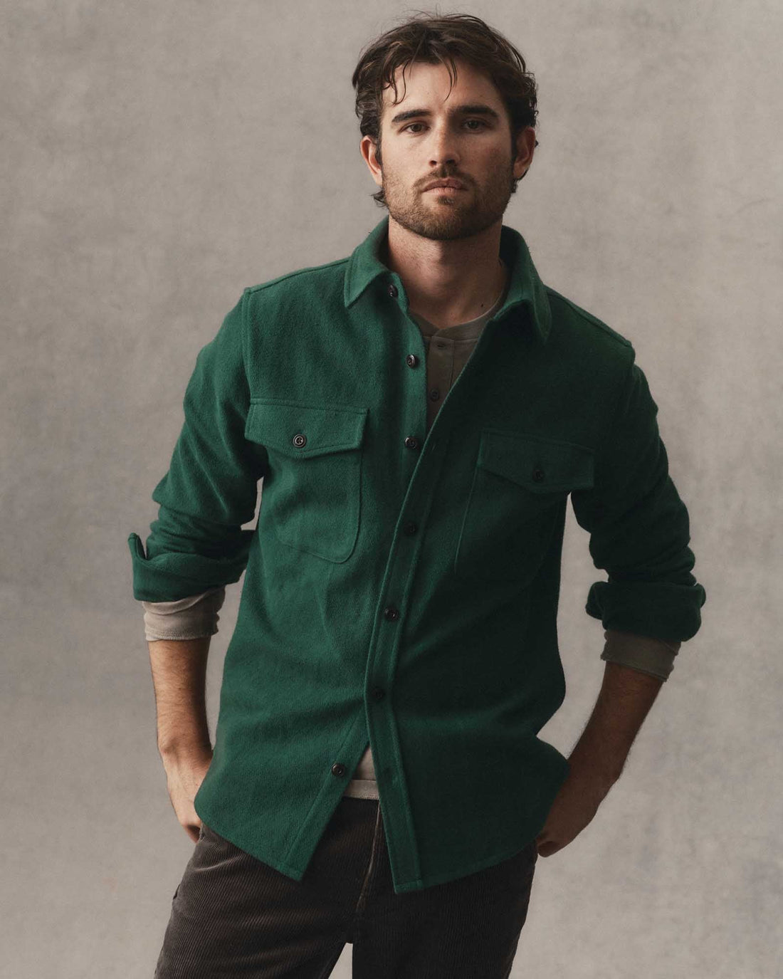The Maritime Shirt Jacket in Dark Forest Moleskin Twill