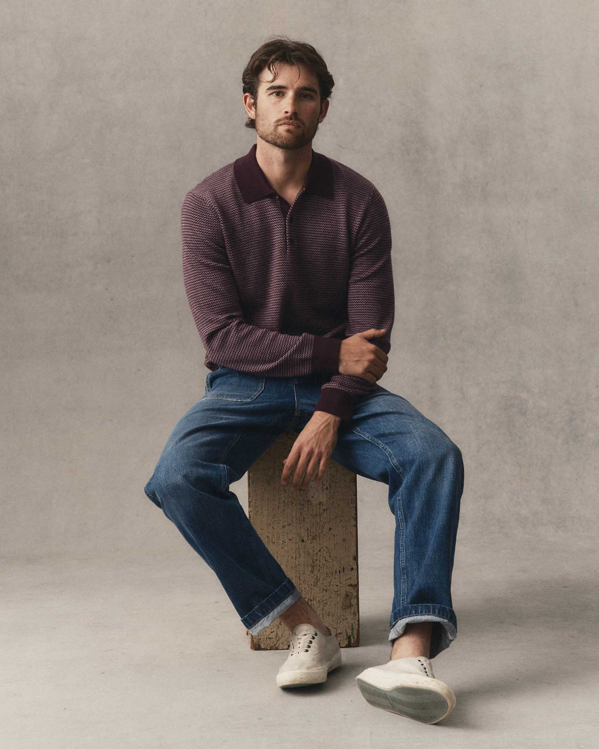 The Newton Sweater Polo in Burgundy Birdseye Merino