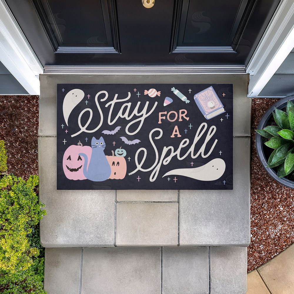 Laura Marshall | Stay for Spell Pastel 
Halloween Welcome Non-Woven Door Mat
