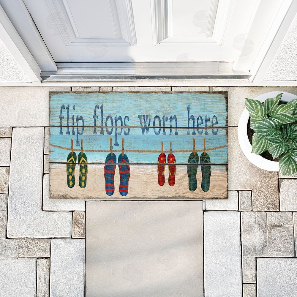 Gail Fraser | Flip Flops Worn Here Beach Greeting Non-Woven Door Mat