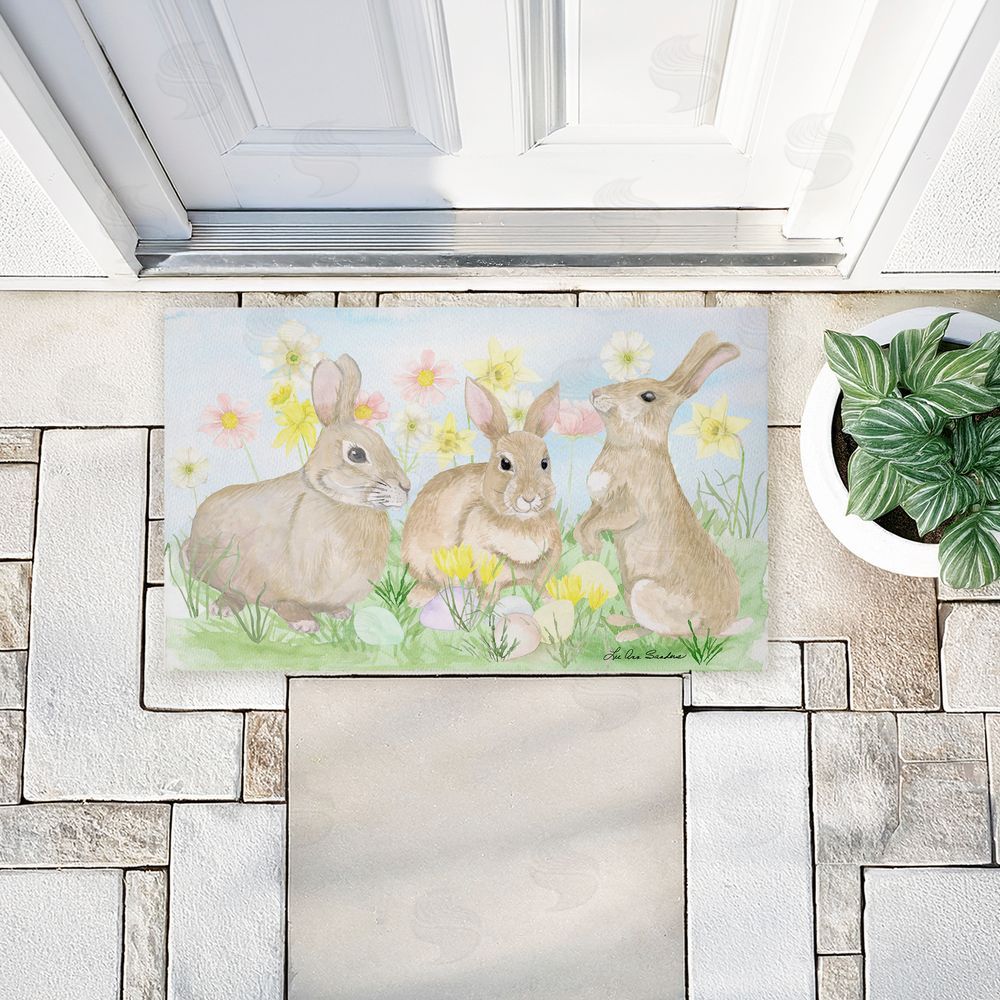 Lee Ann Sanders | Easter Bunnies in Grass Non-Woven Door Mat