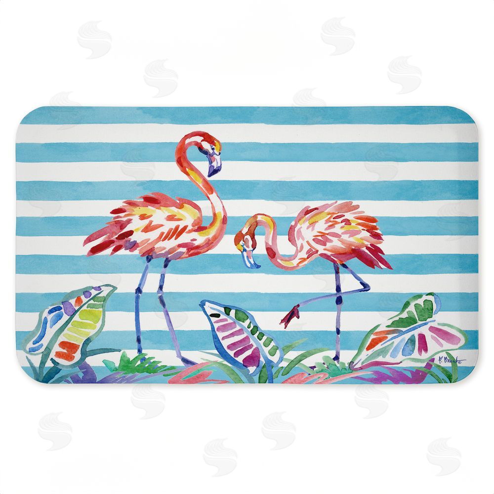 Paul Brent | Brushstroke Flamingos on Stripes Anti-Fatigue Mat