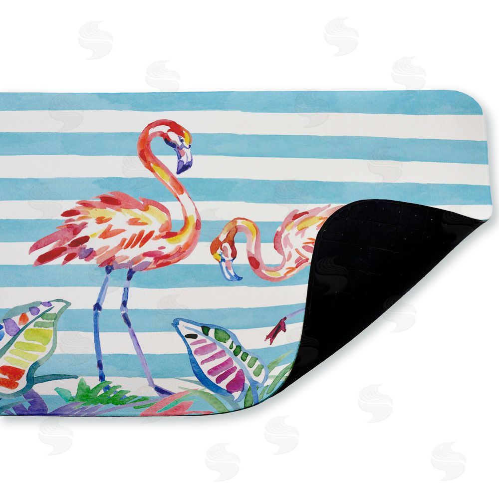 Paul Brent | Brushstroke Flamingos on Stripes Anti-Fatigue Mat