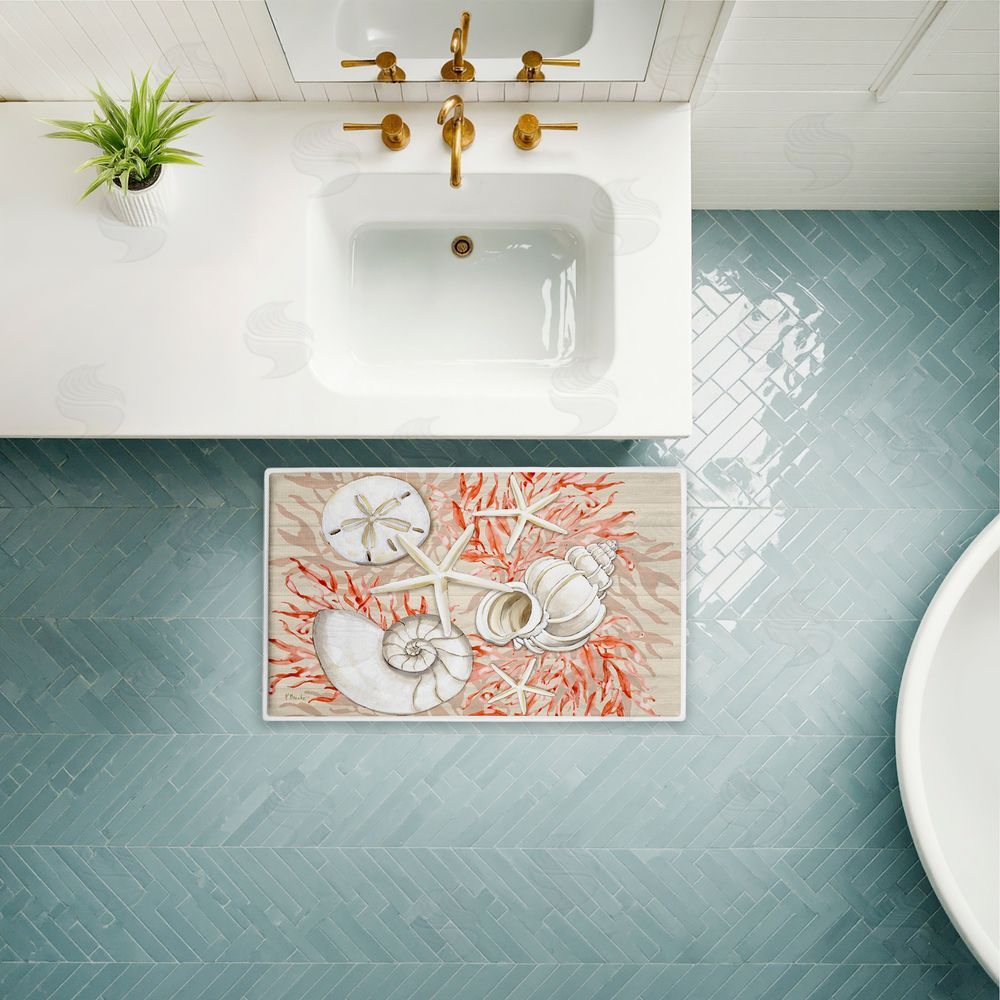 Paul Brent | Coral & White Shells Plush Bath Mat