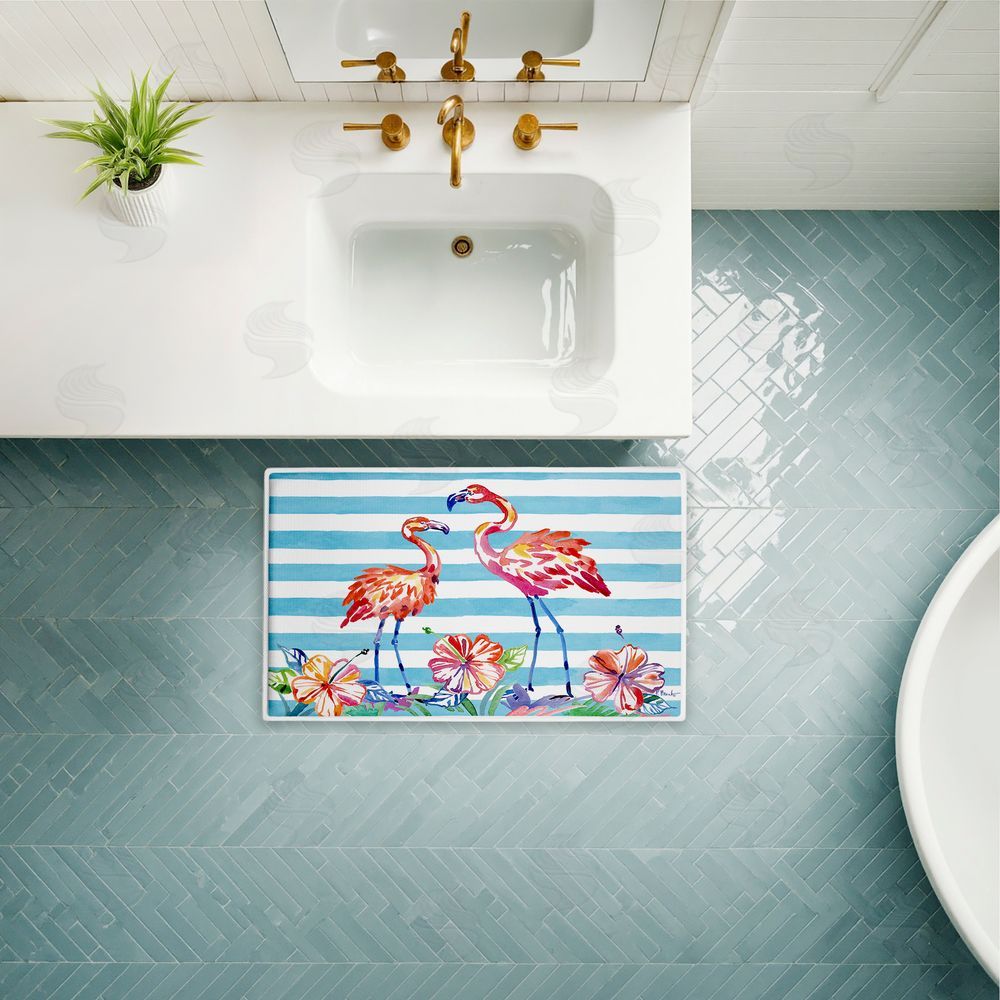 Paul Brent | Brushstroke Flamingo Stripes Plush Bath Mat