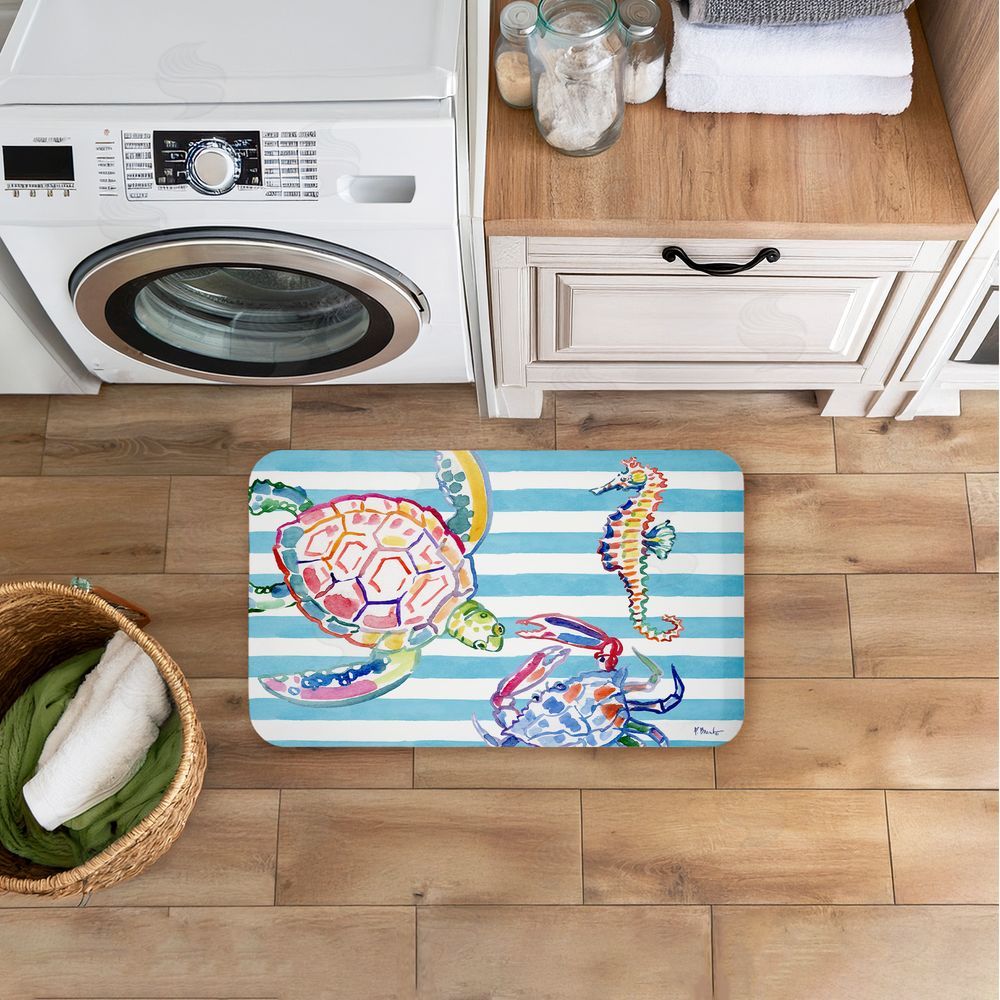 Paul Brent | Brushstroke Sea Life on Stripes Anti-Fatigue Mat