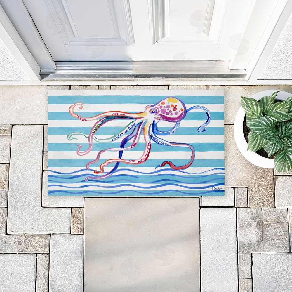 Paul Brent | Brushstroke Octopus on Stripes Non-Woven Door Mat
