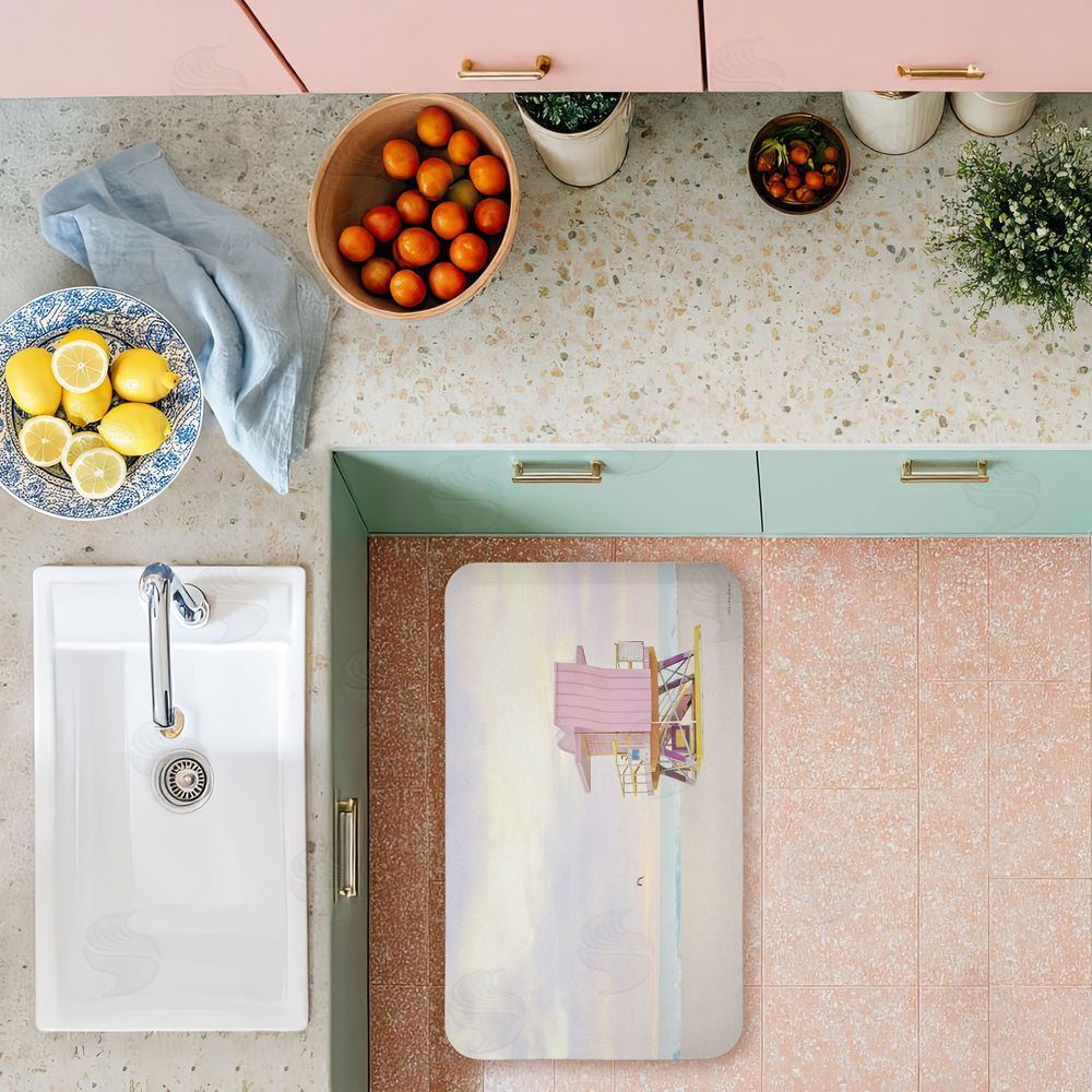 Seven Trees Design | Pink Serene Beach Hut Anti-Fatigue Mat