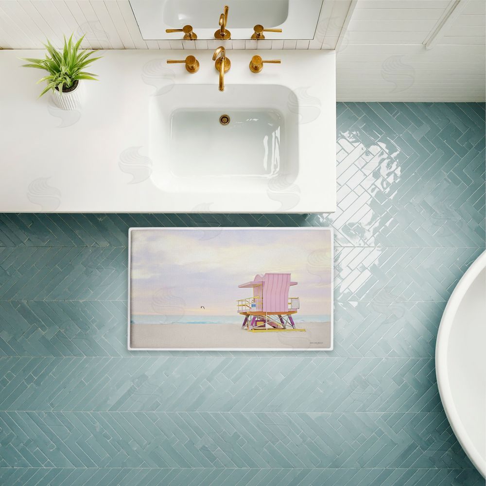 Seven Trees Design | Pink Serene Beach Hut Plush Bath Mat