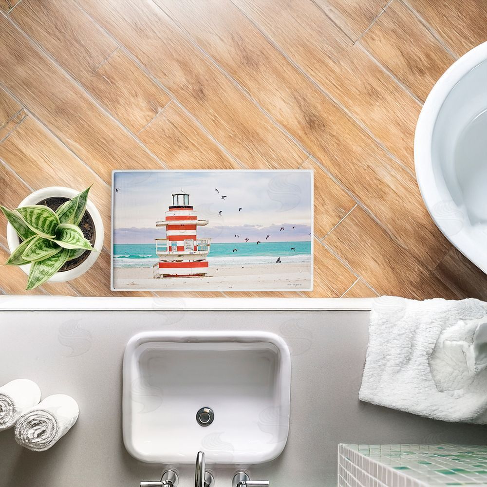 Seven Trees Design | Birds Surrounding Beach Hut Plush Bath Mat