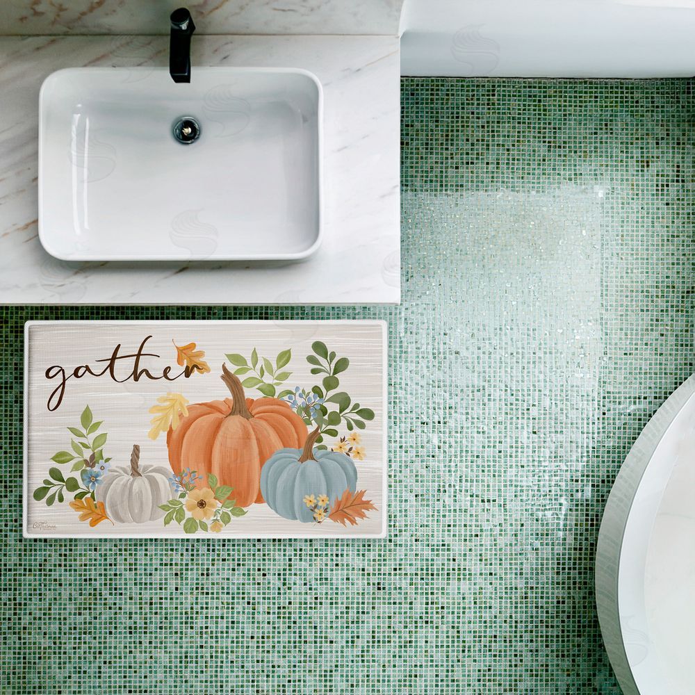 Cat Thurman Designs | Gather Welcome Autumn Pumpkins Plush Bath Mat