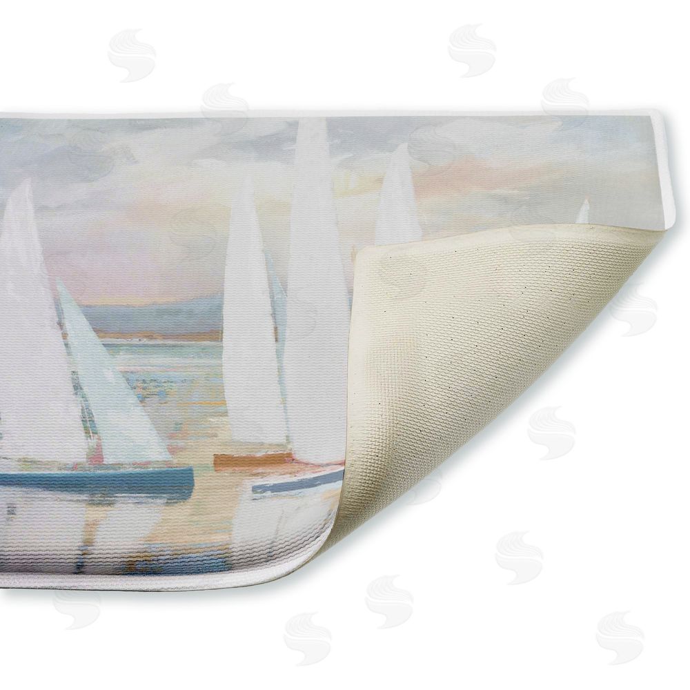 Amber Sterling | Pastel Calm Sailboats Plush Bath Mat