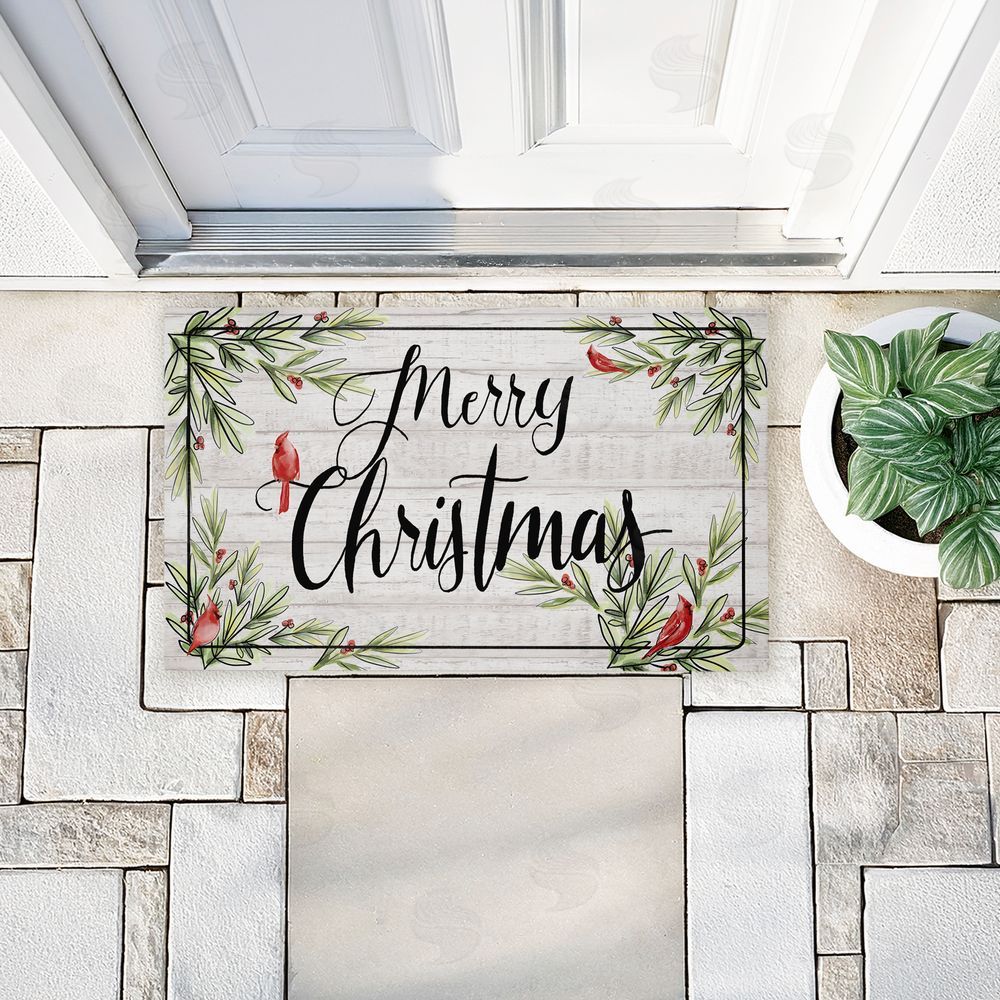 Dogwood Portfolio | Rustic Merry Christmas Cardinals Non-Woven Door Mat