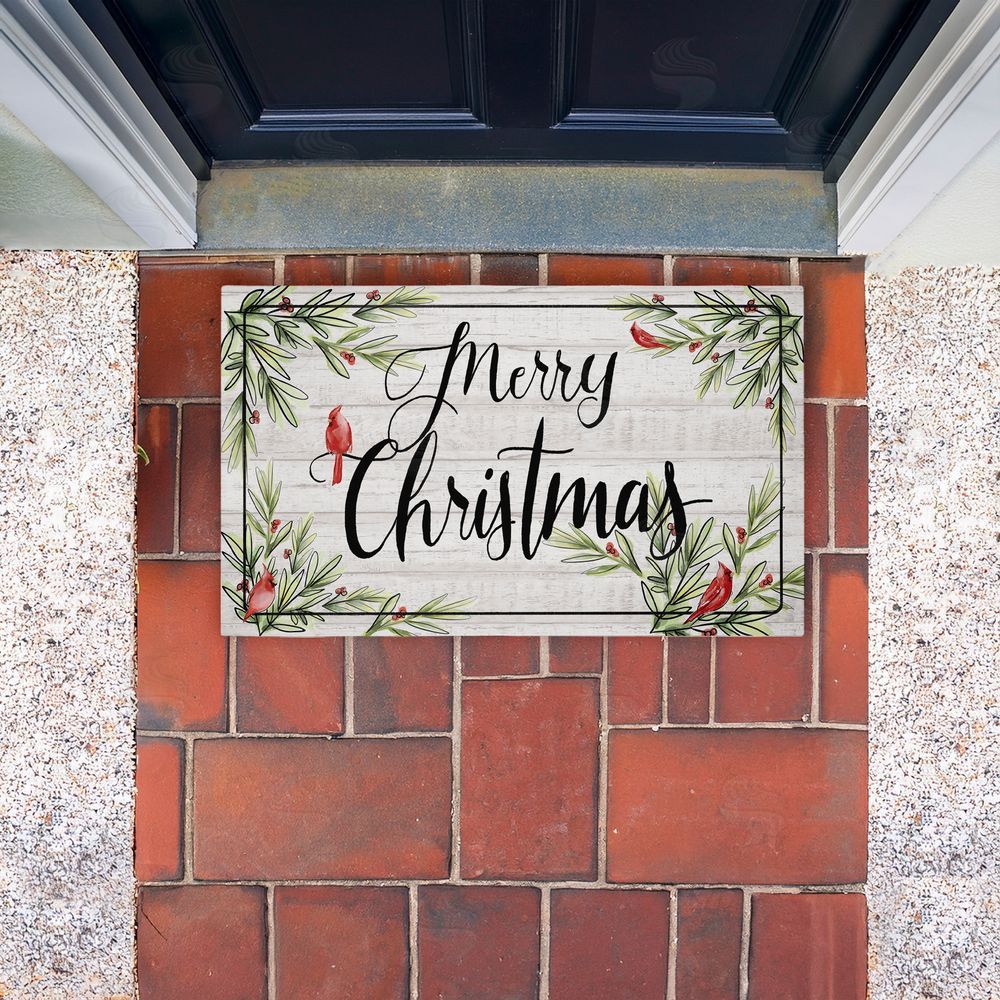 Dogwood Portfolio | Rustic Merry Christmas Cardinals Non-Woven Door Mat