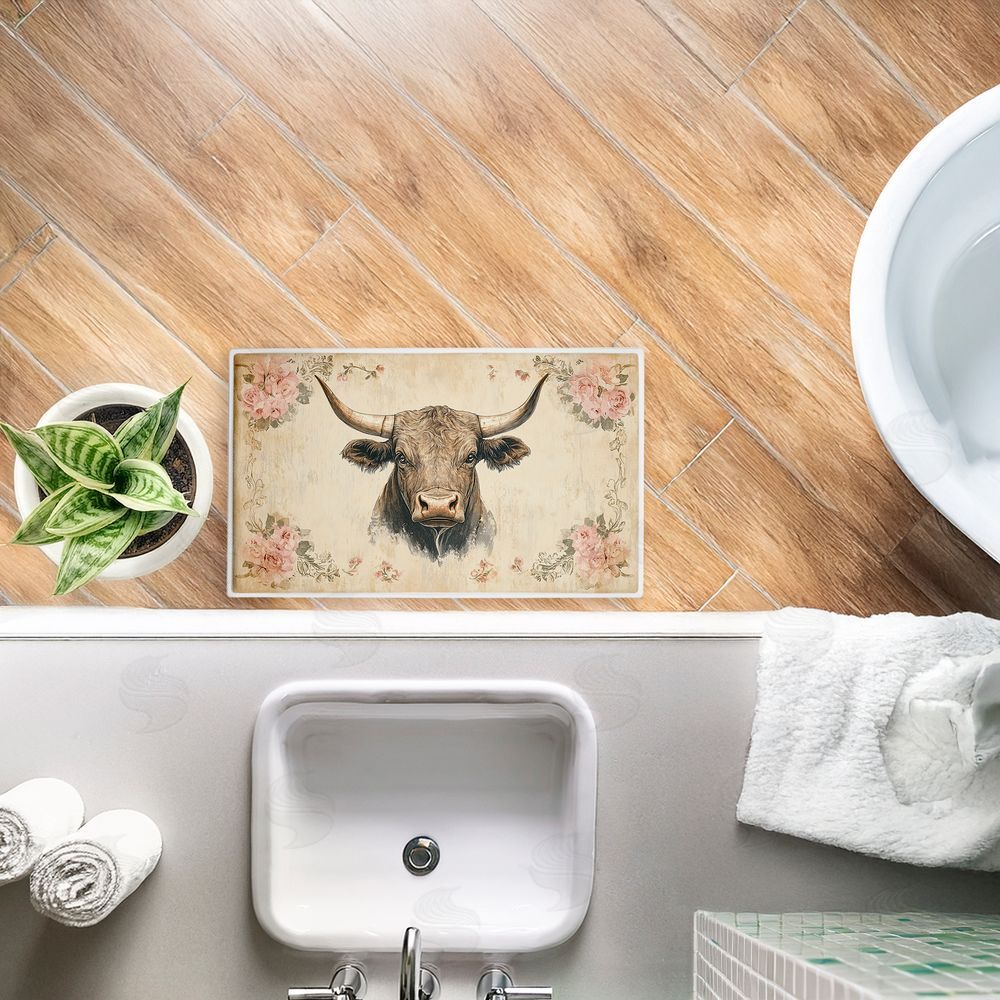 Heidi Kuntz | Cattle with Floral Border Plush Bath Mat