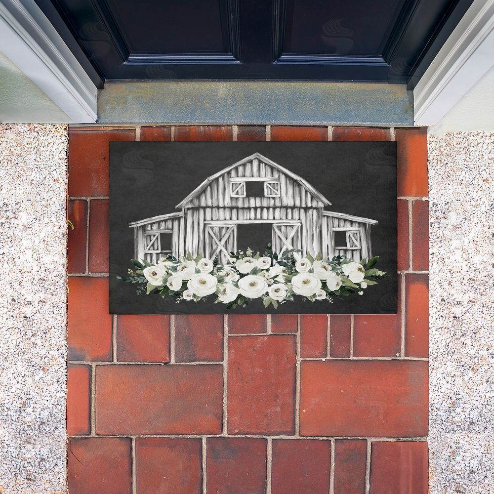 Lettered and Lined | Rustic Barn with White Roses Non-Woven Door Mat