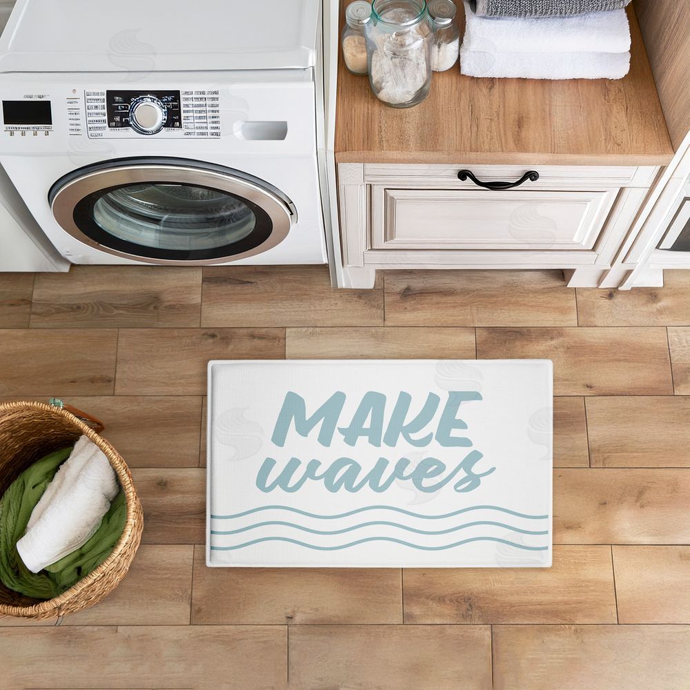 Lettered and Lined | Make Waves Aqua Blue Plush Bath Mat