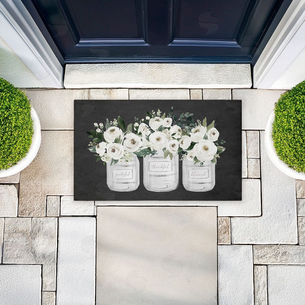 Lettered and Lined | White Roses in Country Jars Non-Woven Door Mat