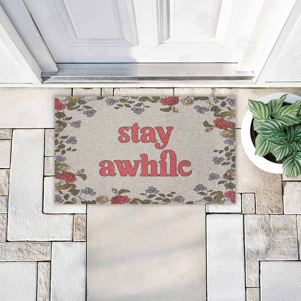 Stupell Studio | Stay Awhile Inviting Florals Faux Sisal Door Mat
