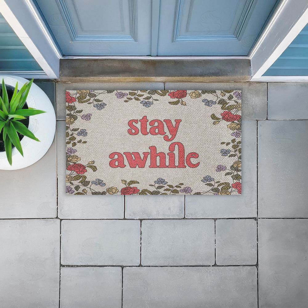 Stupell Studio | Stay Awhile Inviting Florals Faux Sisal Door Mat