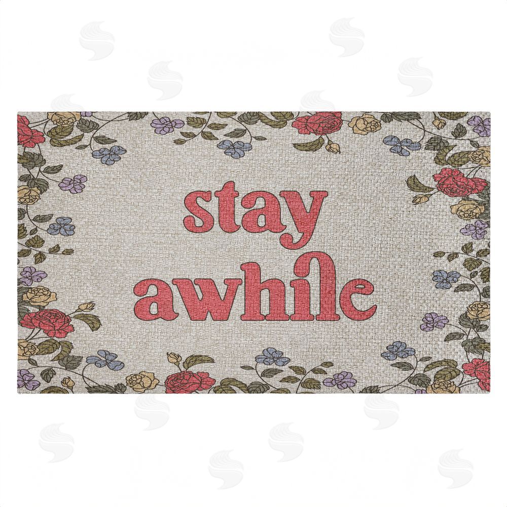 Stupell Studio | Stay Awhile Inviting Florals Faux Sisal Door Mat