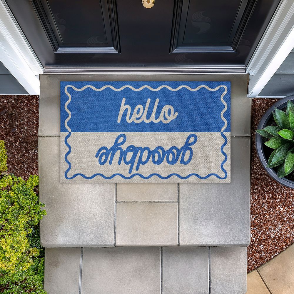 Stupell Studio | Hello Goodbye Blue & White Faux Sisal Door Mat