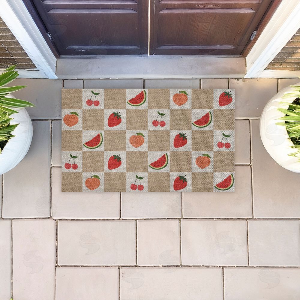 Stupell Studio | Soft Fruits Checkered Faux Sisal Door Mat