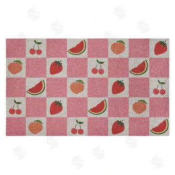 Stupell Studio | Pink Kitchen Fruits Checkered Faux Sisal Door Mat