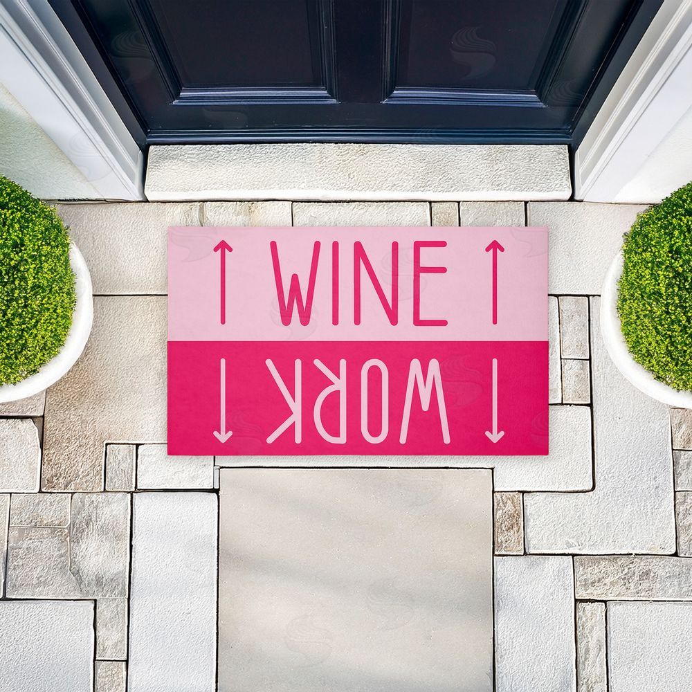 Stupell Studio | Work & Wine Pink Non-Woven Door Mat