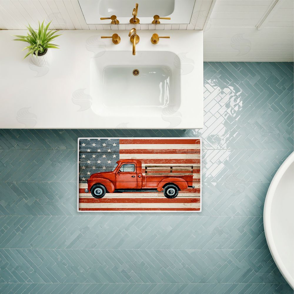 Kim Allen | Patriotic USA Flag Truck Plush Bath Mat