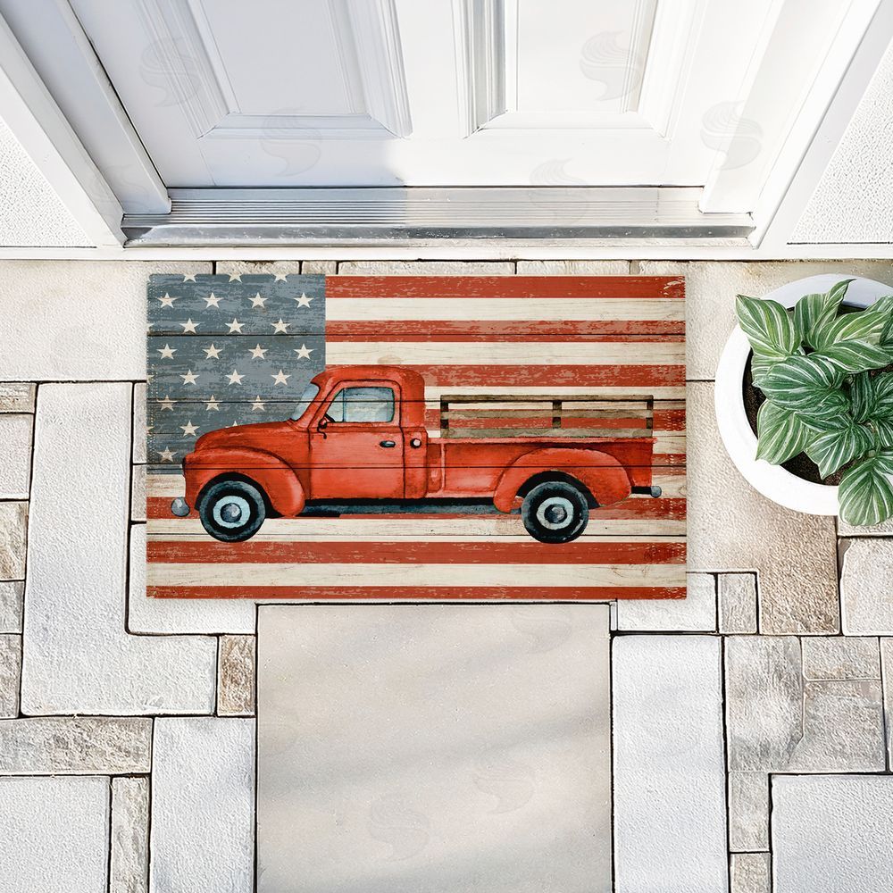 Kim Allen | Patriotic USA Flag Truck Non-Woven Door Mat