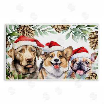 Kim Allen | Three Christmas Hat Dogs Plush Bath Mat