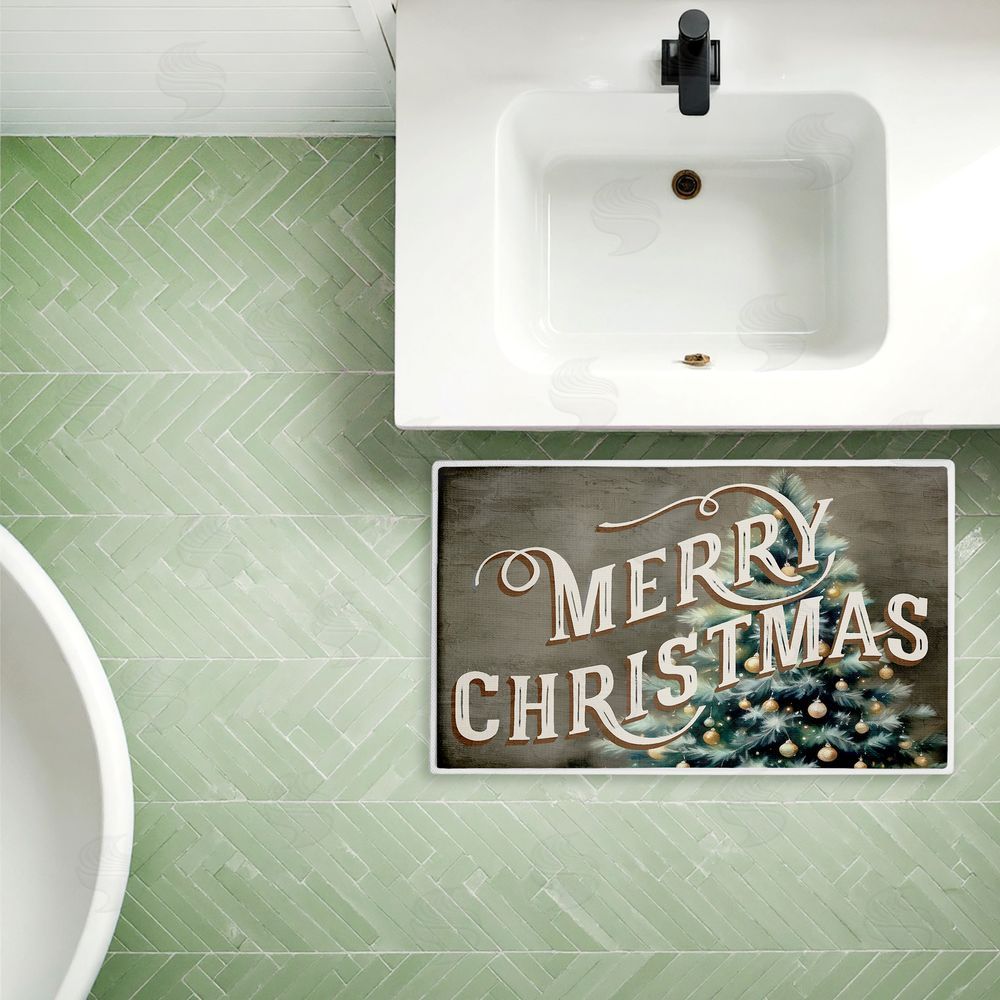 Kim Allen | Vintage Merry Christmas Greeting Plush Bath Mat