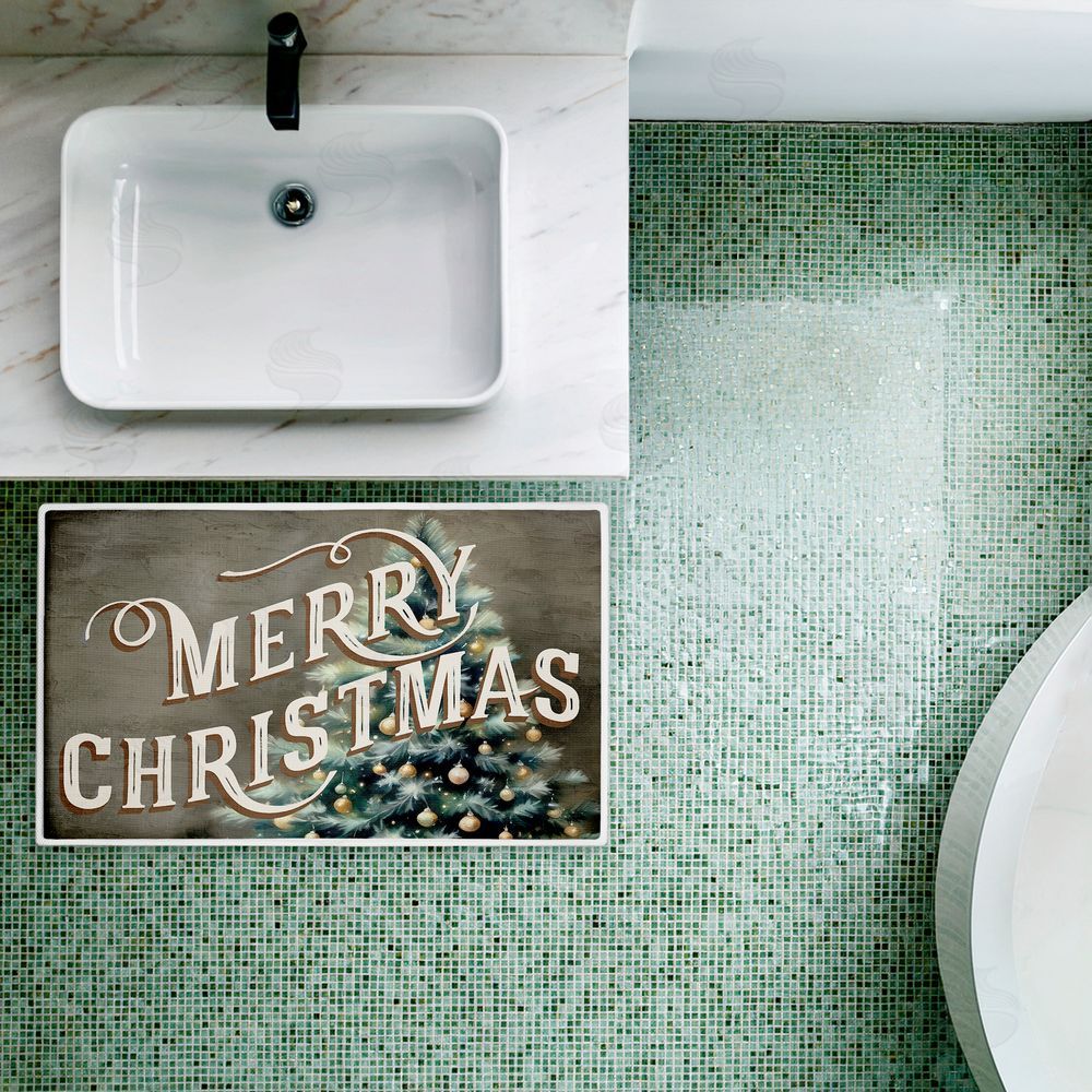Kim Allen | Vintage Merry Christmas Greeting Plush Bath Mat