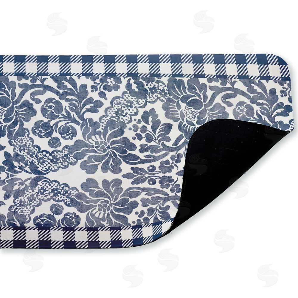 Kim Allen | Navy Gingham Florals Anti-Fatigue Mat