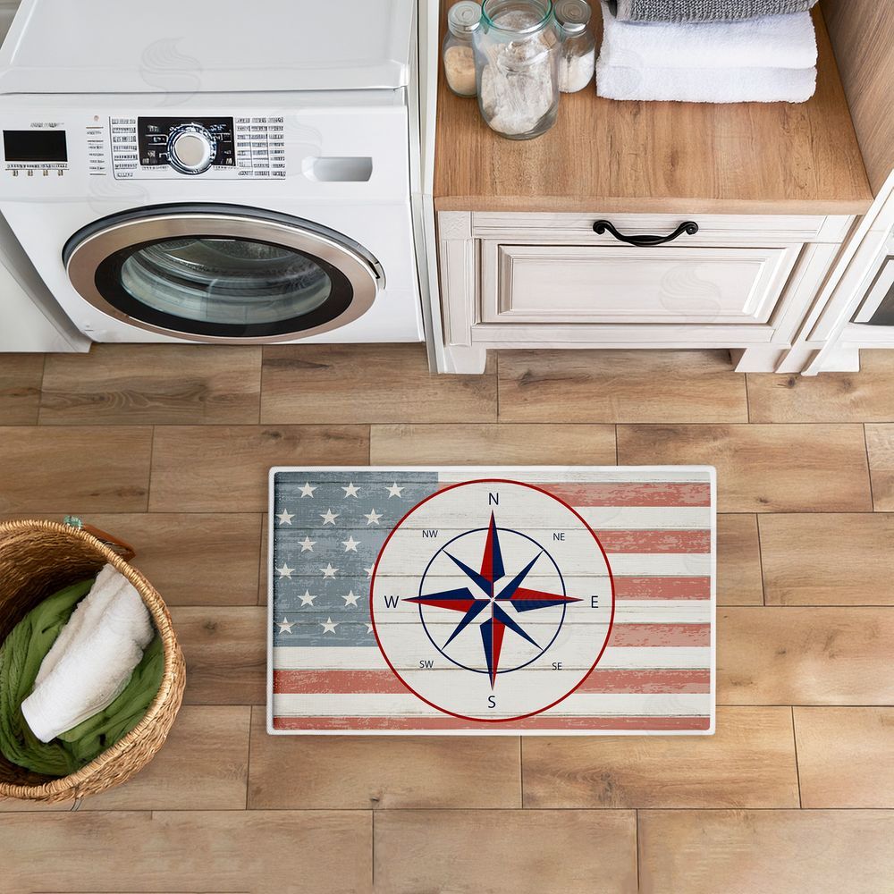 Kim Allen | Nautical Flag with Compass Plush Bath Mat