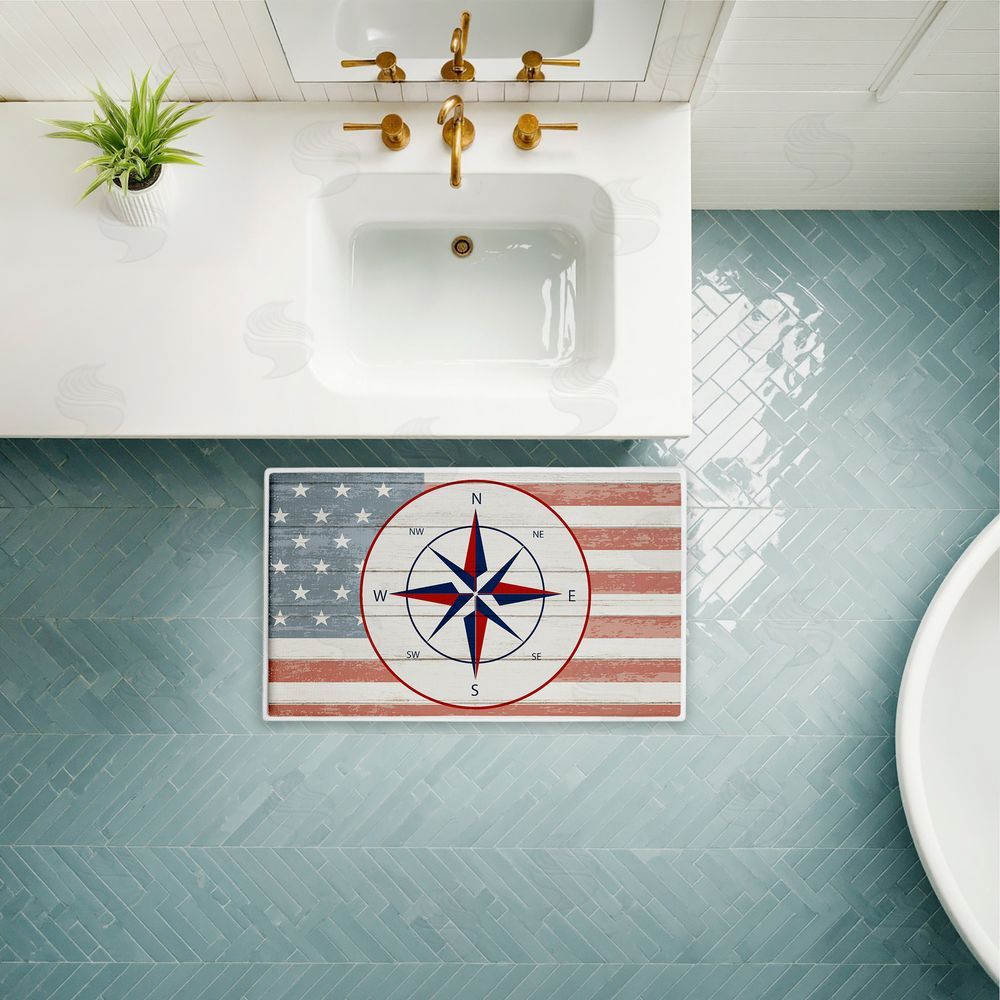 Kim Allen | Nautical Flag with Compass Plush Bath Mat