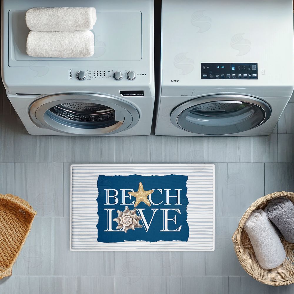 Kim Allen | Beach Love over Stripes Plush Bath Mat