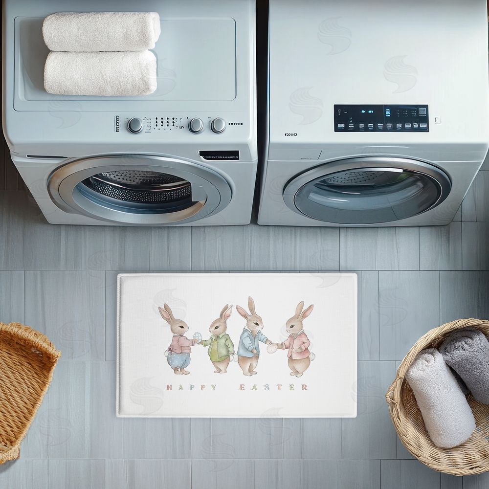 Leah Straatsma | Minimal Happy Easter Bunnies Plush Bath Mat
