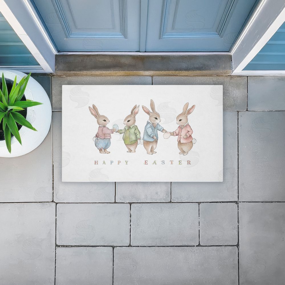 Leah Straatsma | Minimal Happy Easter Bunnies Non-Woven Door Mat