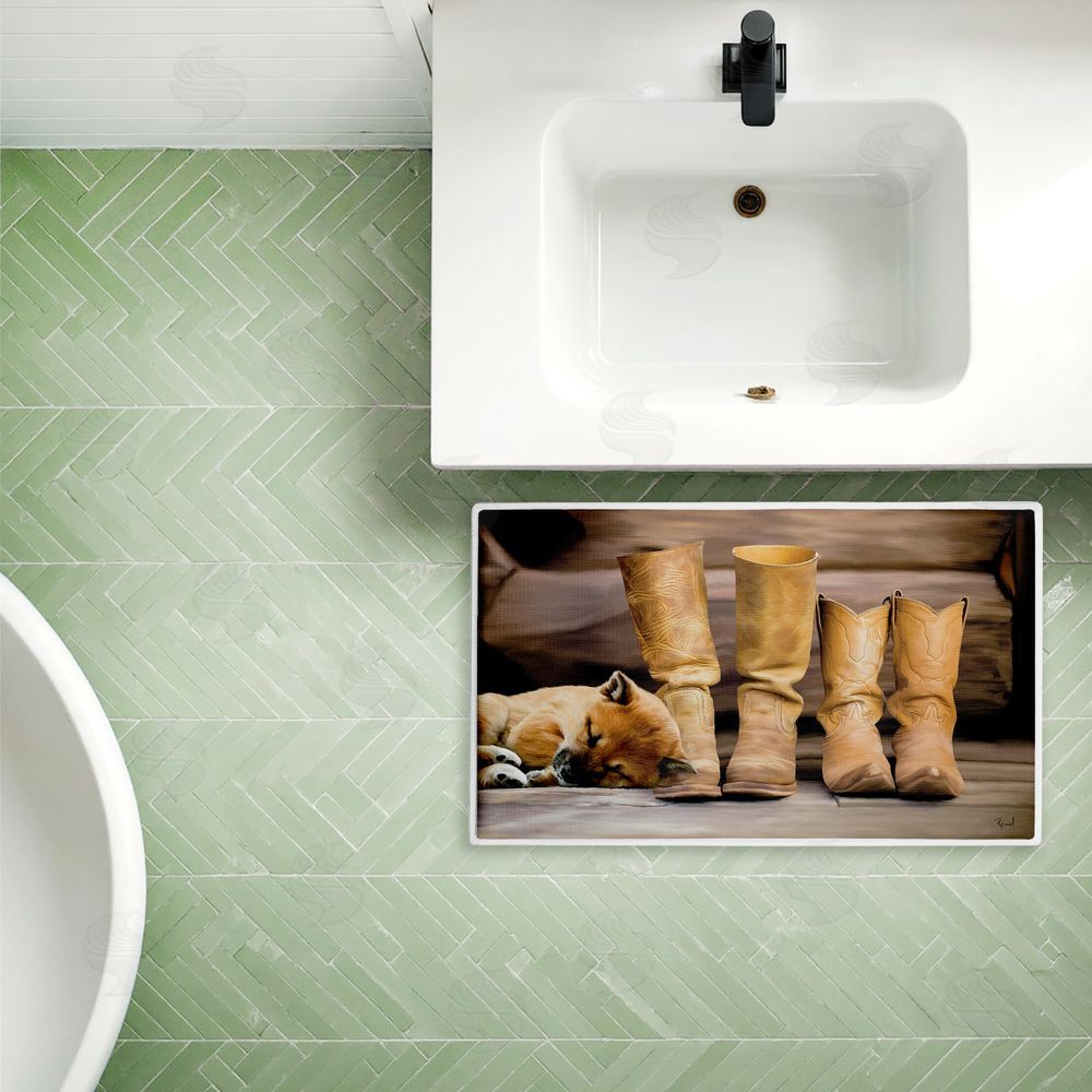 Renel Peters | Sleepy Puppy & Cowboy Boots Plush Bath Mat