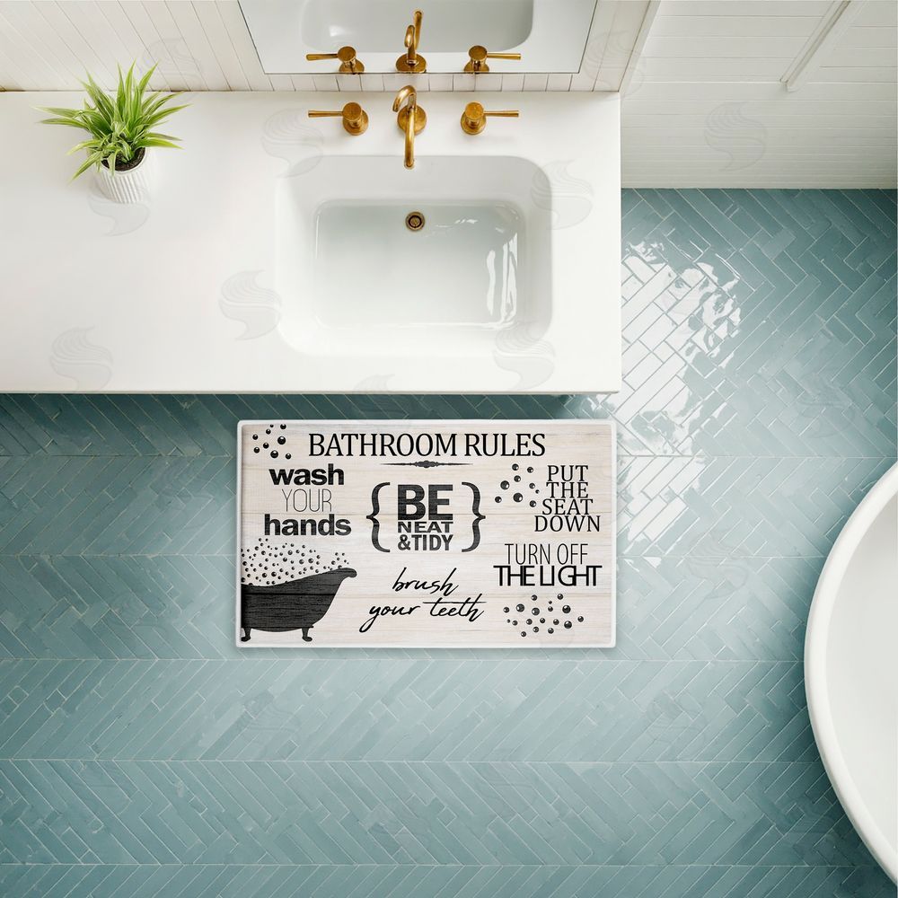 Kim Allen | Rustic Bathroom Rules Plush Bath Mat