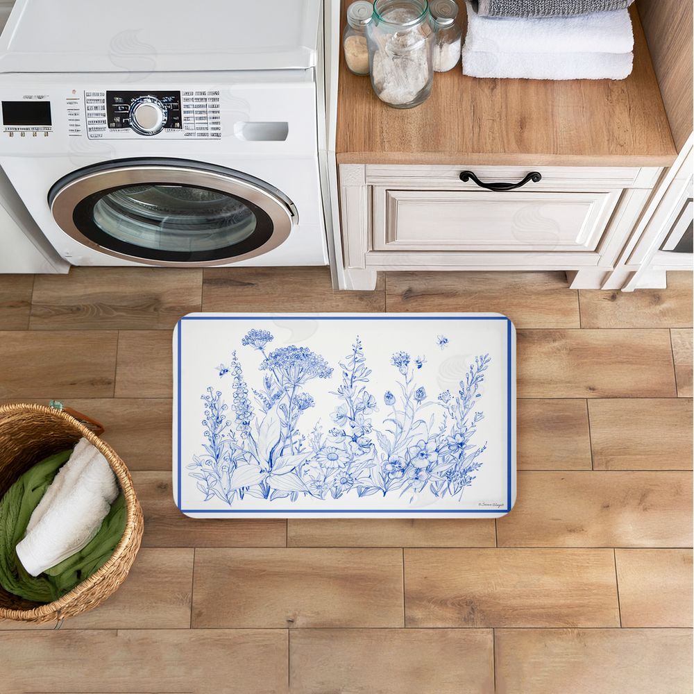 Susan Winget | Blue Toile Flowers Anti-Fatigue Mat